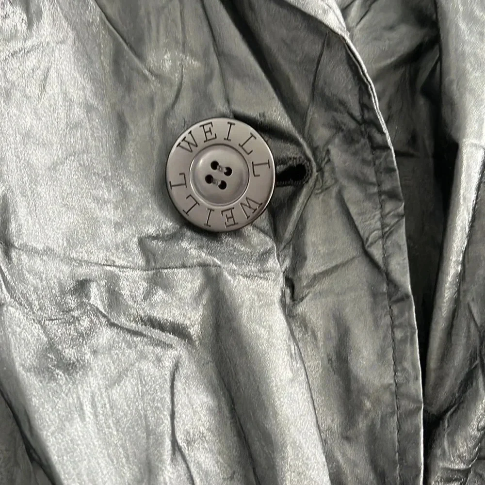 Vintage Weill Black Leather Look Trench Coat Size M - Picture 3 of 6